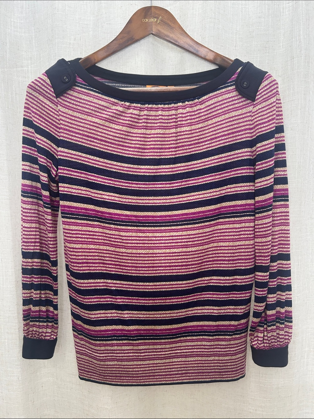 Tory Burch Blue & Purple Striped Long Sleeve Top Size X-Small